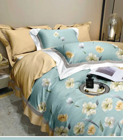 Stylla Sahara 4-Piece King Size Luxury Comforter Bedding Set – Reversible Floral Quilt with Flat Sheet & Pillow Covers