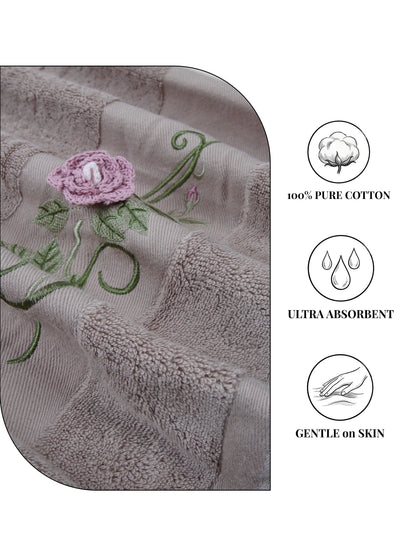Stylla 4-Piece Embroidered Cotton Towel Set | 2 Bath & 2 Hand Towels