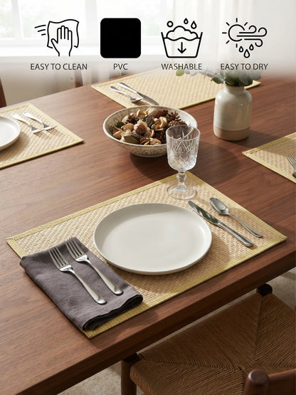 Freelance Woven Border Table Placemats | Pack of 6 Washable Table Mats (30x45 cm)