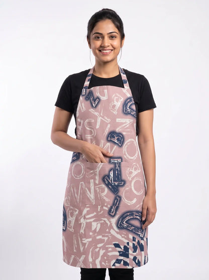 AtoZ Printed Kitchen Cooking Apron with Pocket & Waterproof Backing