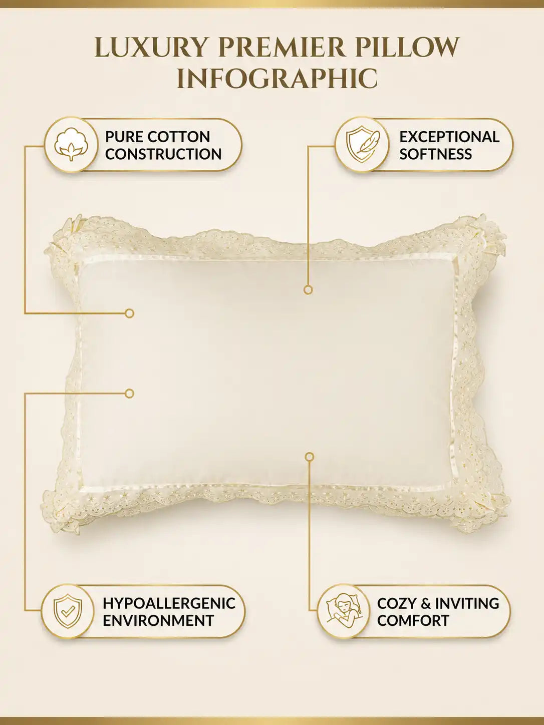 AtoZ Home Decor Cotton Lace Border Pillow Covers (Set of 1 & 2)