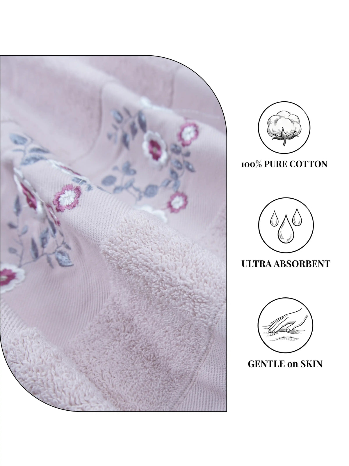Stylla 4-Piece Embroidered Cotton Towel Set | 2 Bath & 2 Hand Towels