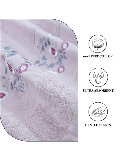 Stylla 4-Piece Embroidered Cotton Towel Set | 2 Bath & 2 Hand Towels