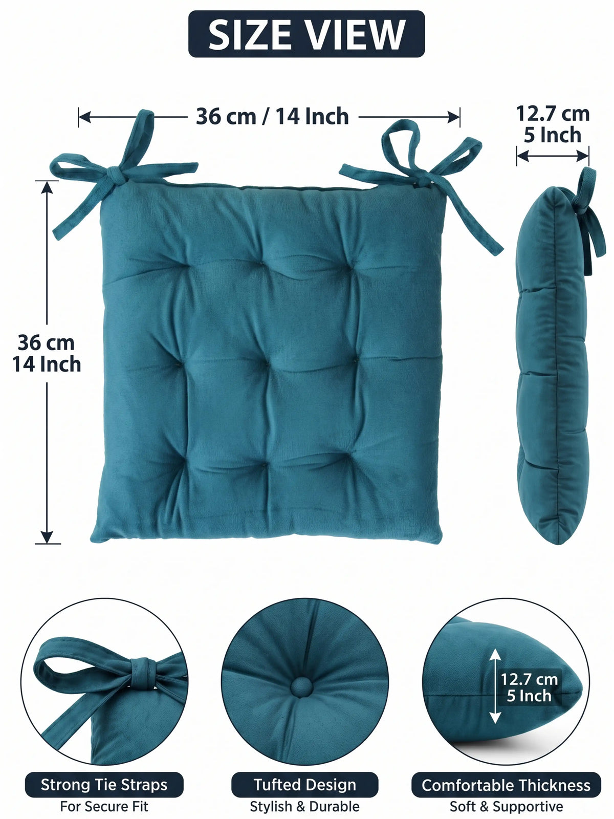 Atoz Home Decor Tufted Chair Pad with Tie Straps | Thick 14x14" Seat Cushionps