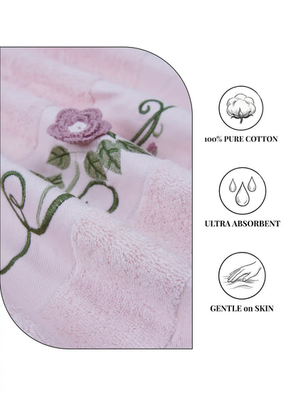 Stylla 4-Piece Embroidered Cotton Towel Set | 2 Bath & 2 Hand Towels