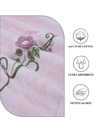 Stylla 4-Piece Embroidered Cotton Towel Set | 2 Bath & 2 Hand Towels