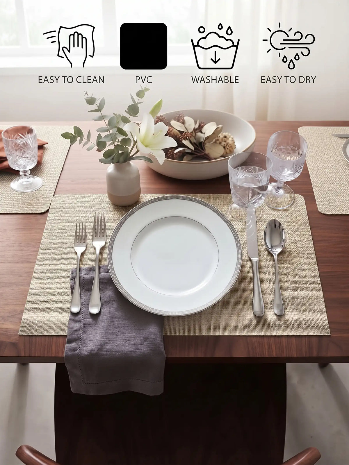 Freelance Textured Table Placemats | Pack of 6 Washable Table Mats (30x45 cm)