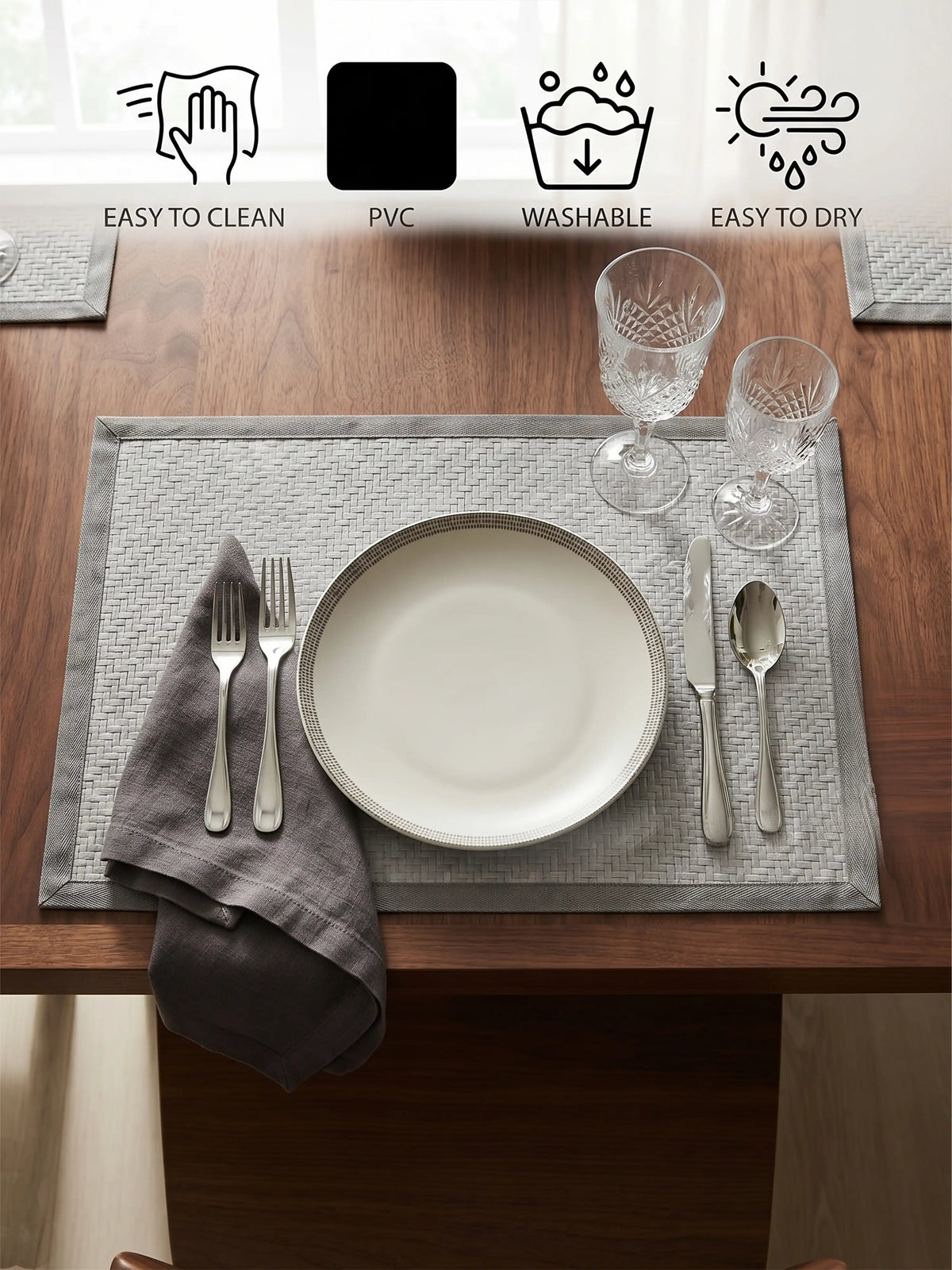 Freelance Woven Border Table Placemats | Pack of 6 Washable Table Mats (30x45 cm)