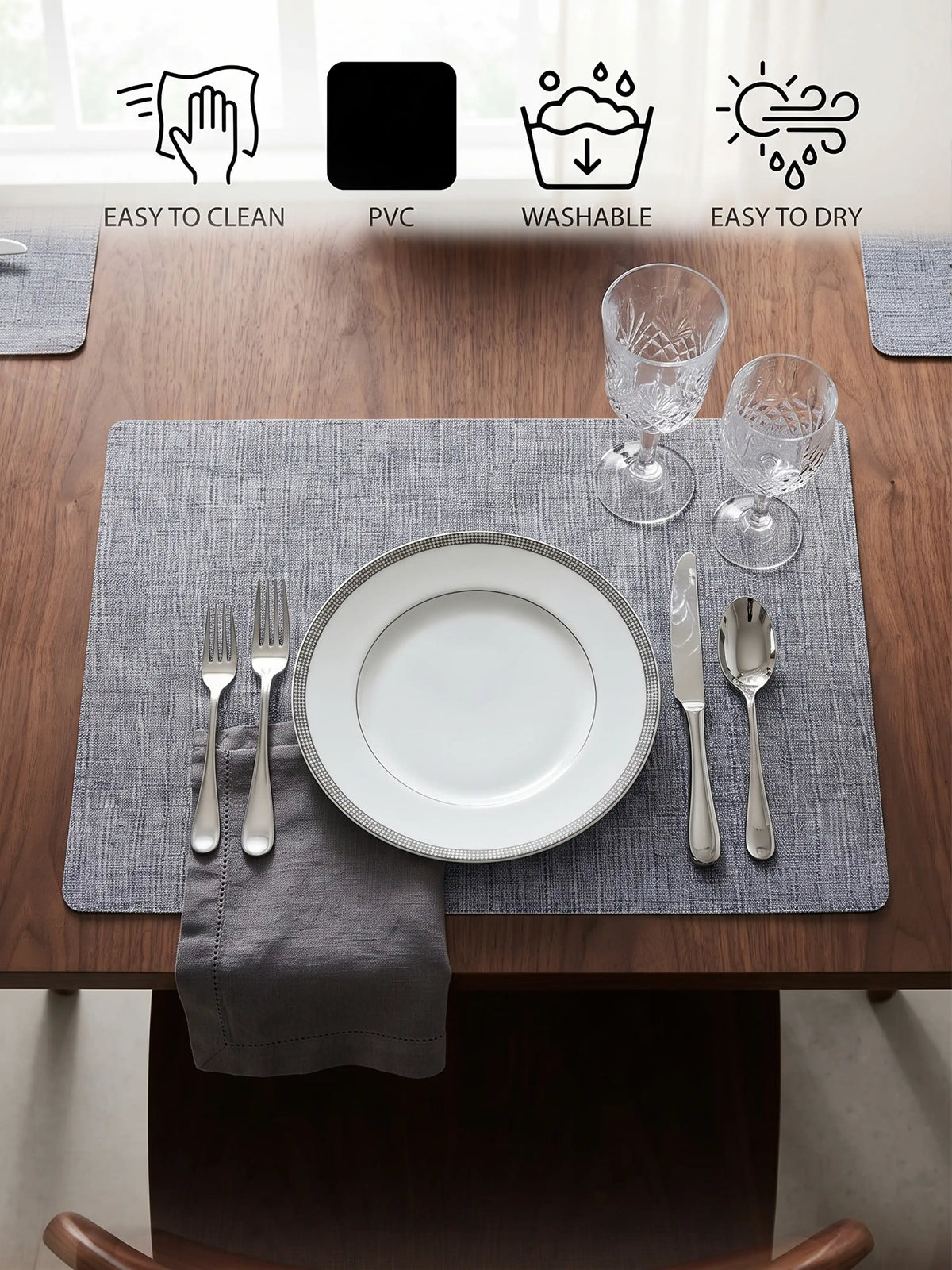 Freelance Textured Table Placemats | Pack of 6 Washable Table Mats (30x45 cm)