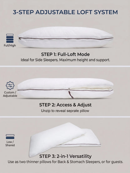 AtoZ Home Decor 2-in-1 Adjustable Pillow Detachable Cotton Support (18 x 27 inch)