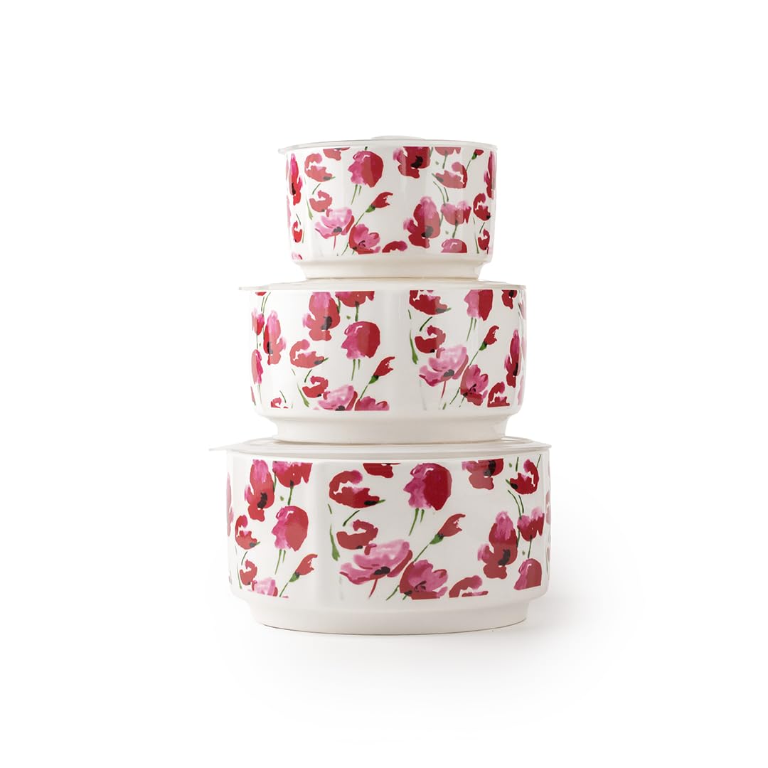 TAKISSO Porcelain Bowl Set of 3 with Airtight Lids (1000ml, 600ml, 325ml) – Microwave & Dishwasher Safe Food Storage Containers