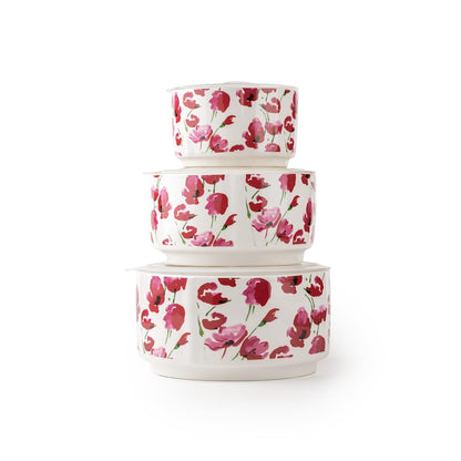 TAKISSO Porcelain Bowl Set of 3 with Airtight Lids (1000ml, 600ml, 325ml) – Microwave & Dishwasher Safe Food Storage Containers