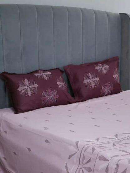 Soft Feel, Geometric Motifs King Bed Sheet Set with 2 Pillow Cases – 100% Cotton (300 TC)