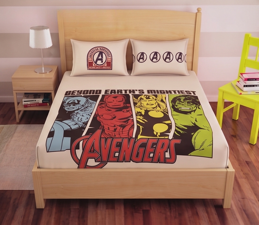 SPACES Marvel Avengers King Bedsheet Set with 2 Pillow Covers (228 cm x 274 cm)