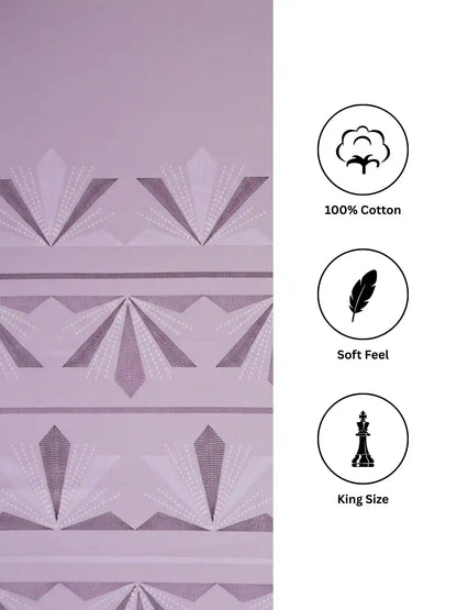 Soft Feel, Geometric Motifs King Bed Sheet Set with 2 Pillow Cases – 100% Cotton (300 TC)