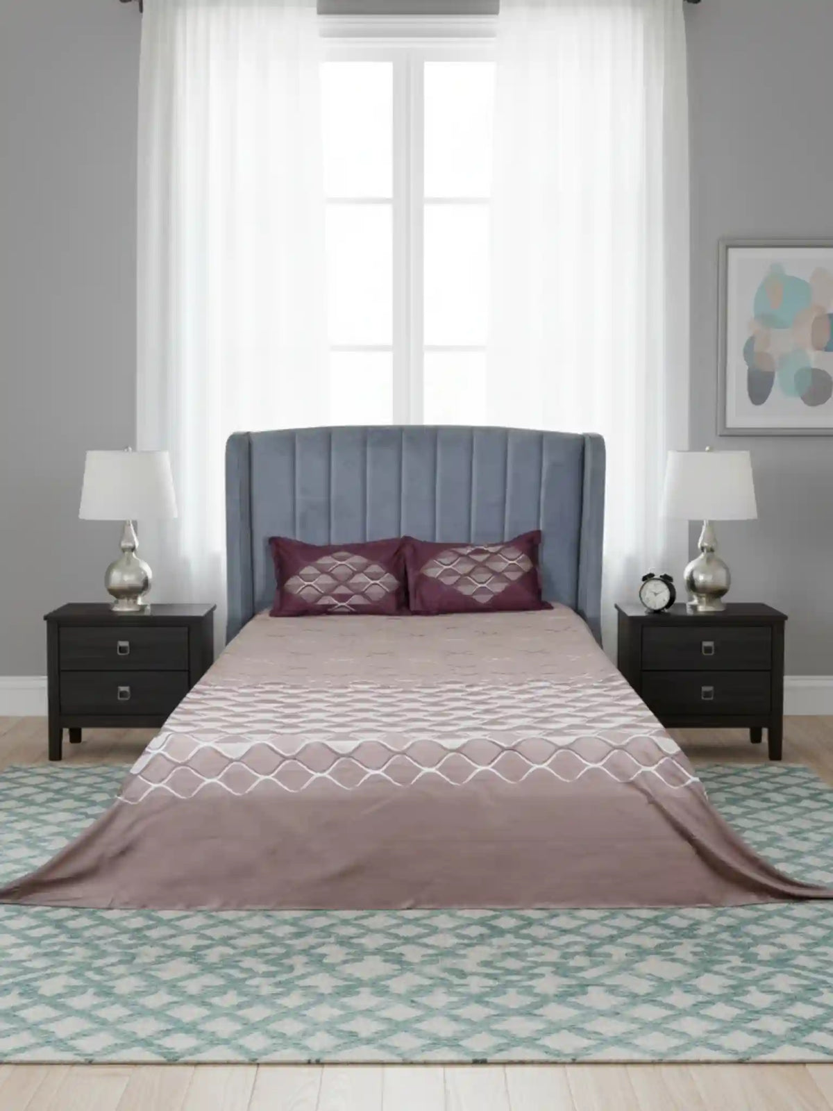 Soft Feel, Ogee Pattern King Bed Sheet Set with 2 Pillow Cases – 100% Cotton (300 TC)