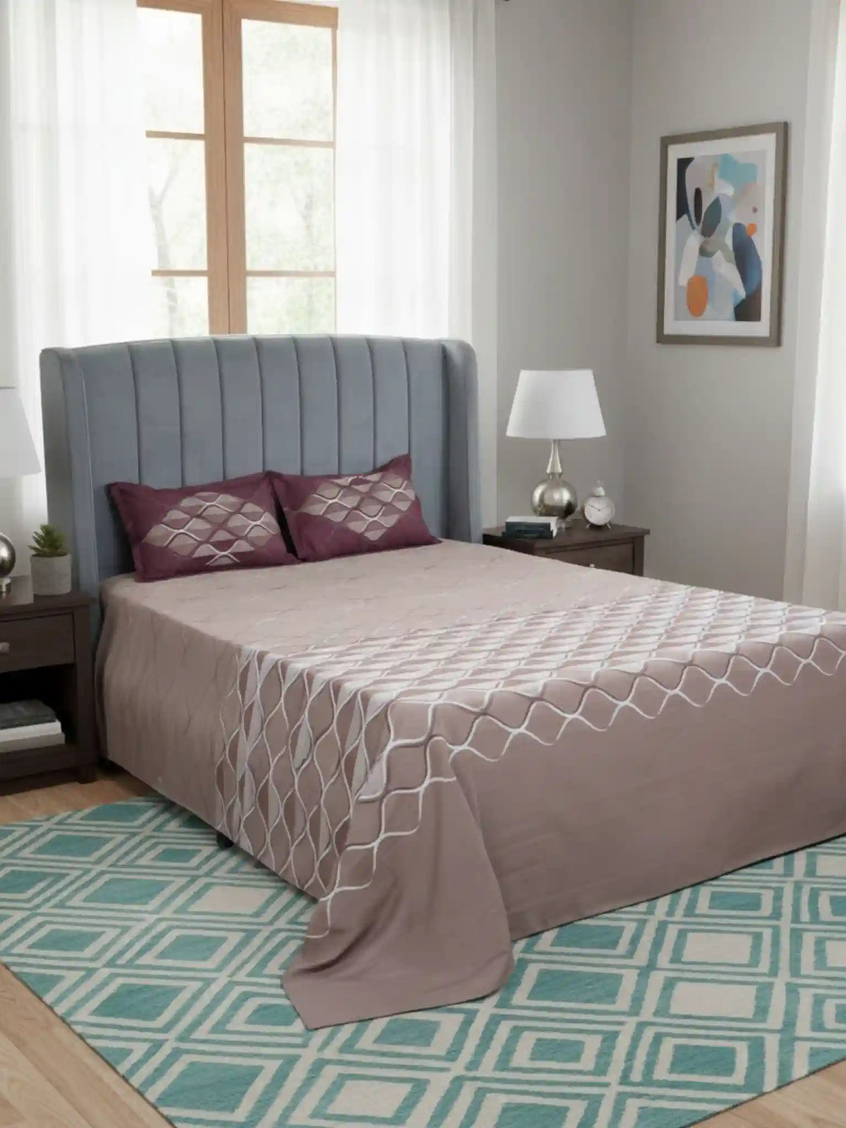 Soft Feel, Ogee Pattern King Bed Sheet Set with 2 Pillow Cases – 100% Cotton (300 TC)