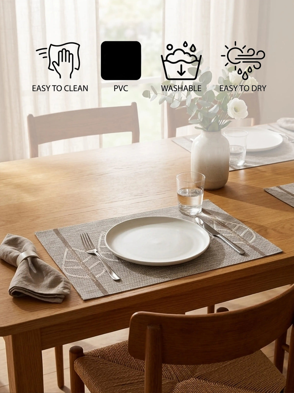 AtoZ Home Decor Modern Leaves PVC Placemats Set of 6