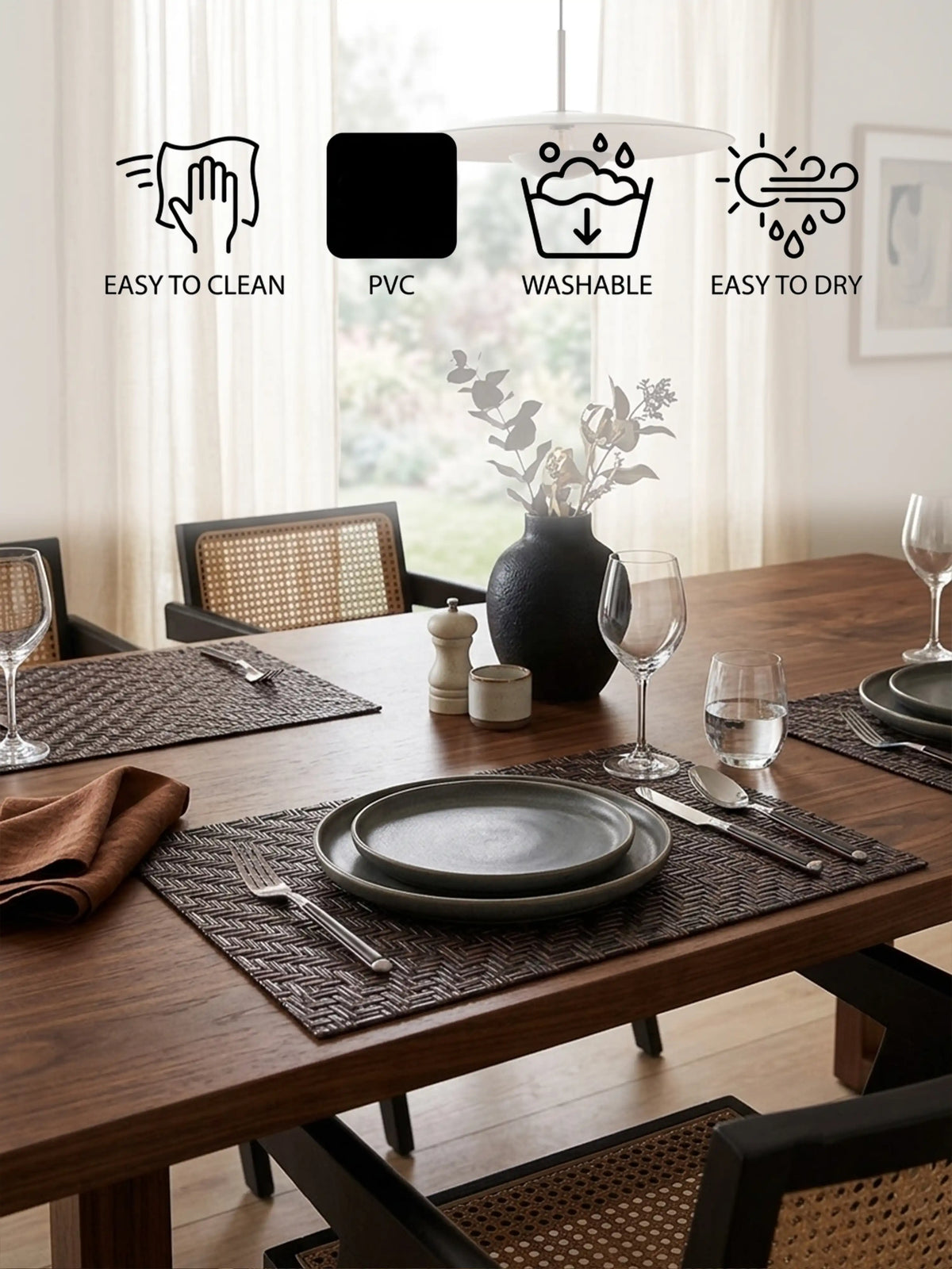 AtoZ Home Decor Modern Herringbone PVC Dining Placemats Set of 6
