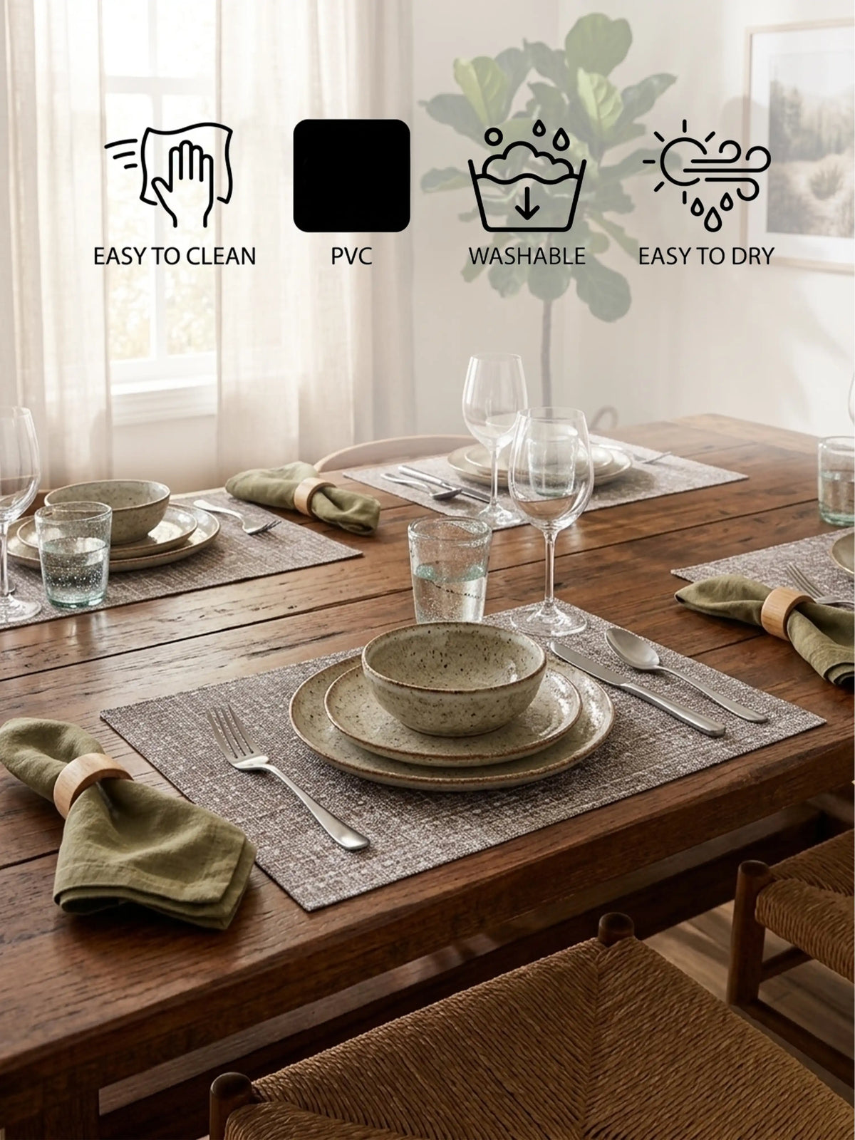 AtoZ Home Decor Medium Taupe PVC Dining Placemats Set of 6