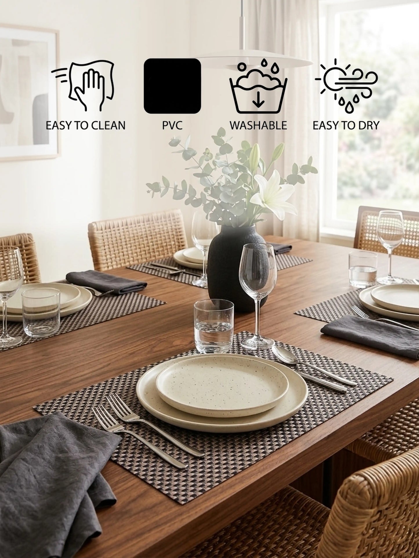 AtoZ Home Decor Muted Taupe Basketweave PVC Dining Placemats Set of 6
