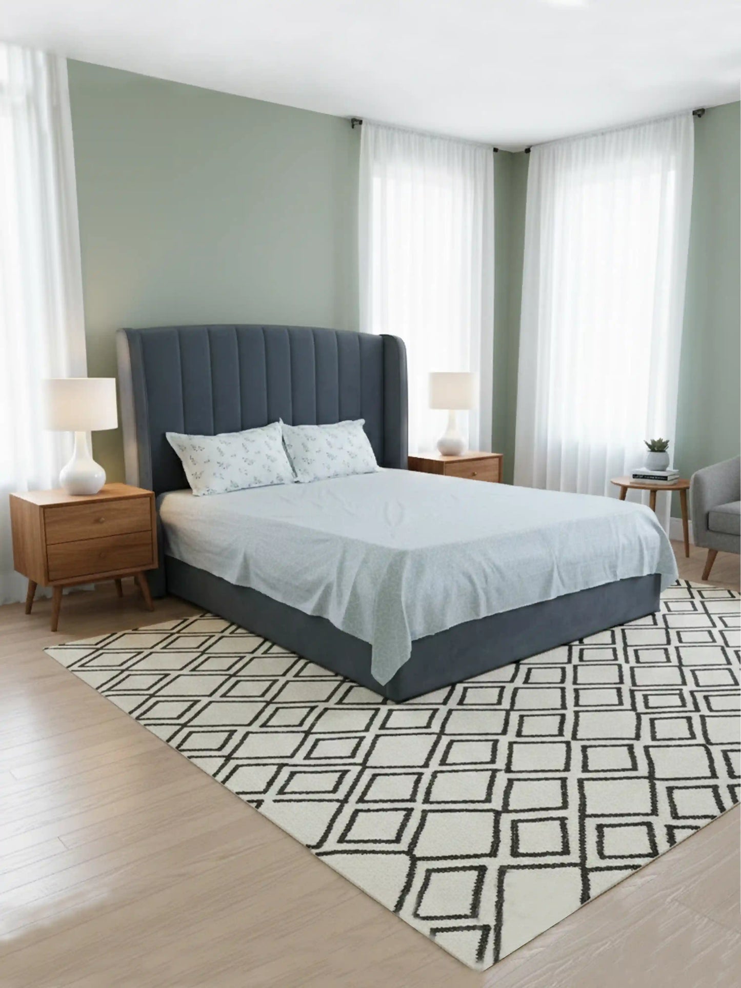 Modern Geometric Light Grey Cotton Double Bedsheet Set