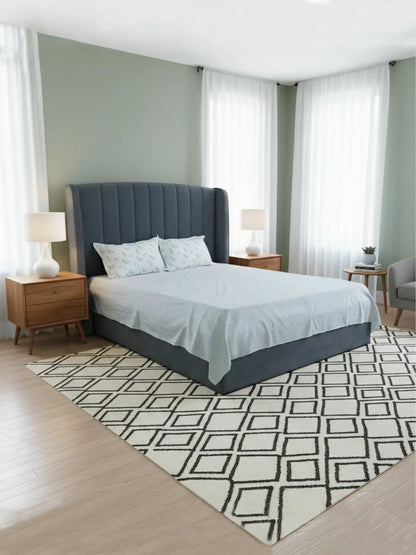 Modern Geometric Light Grey Cotton Double Bedsheet Set