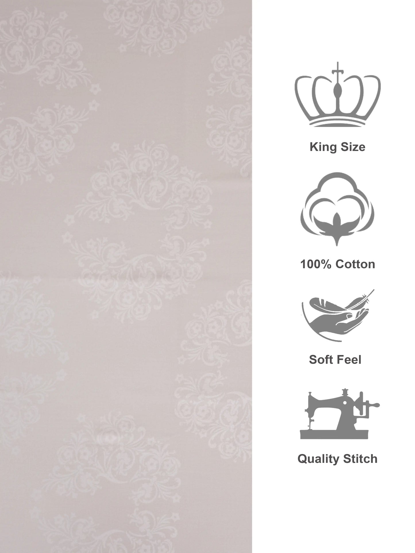 Soft Feel, Elegant Damask Floral King Bed Sheet Set – 100% Cotton (300 TC)