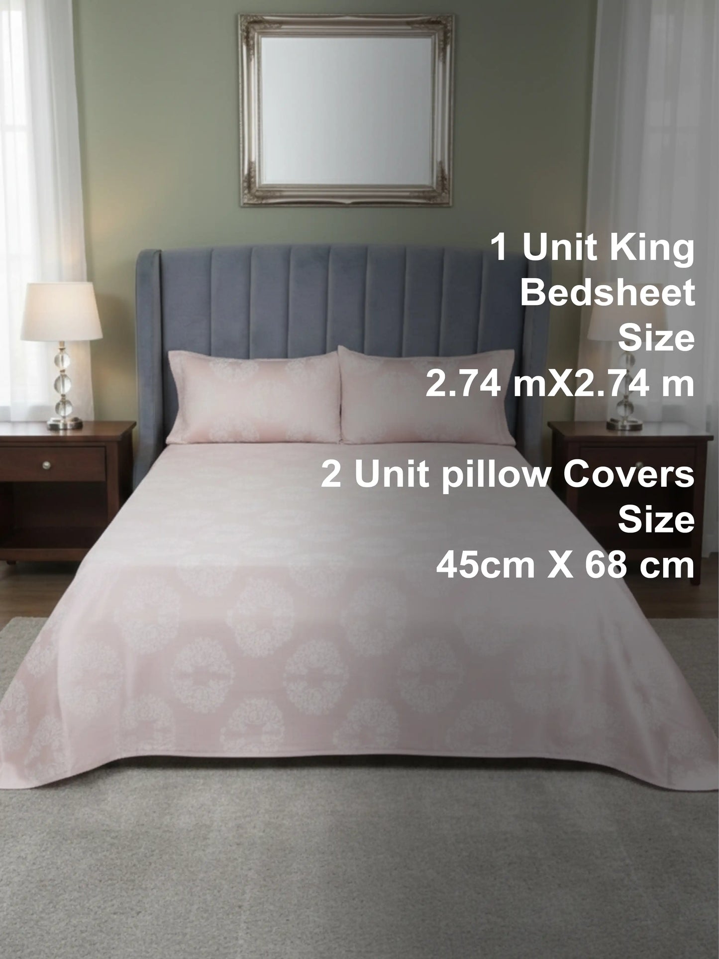 Soft Feel, Elegant Damask Floral King Bed Sheet Set – 100% Cotton (300 TC)