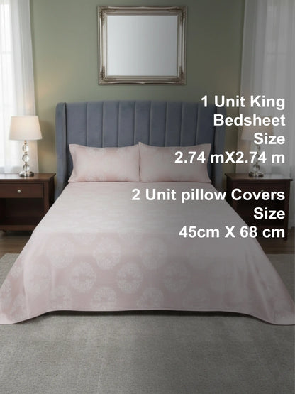 Soft Feel, Elegant Damask Floral King Bed Sheet Set – 100% Cotton (300 TC)