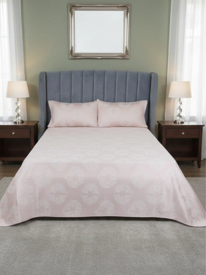 Soft Feel, Elegant Damask Floral King Bed Sheet Set – 100% Cotton (300 TC)