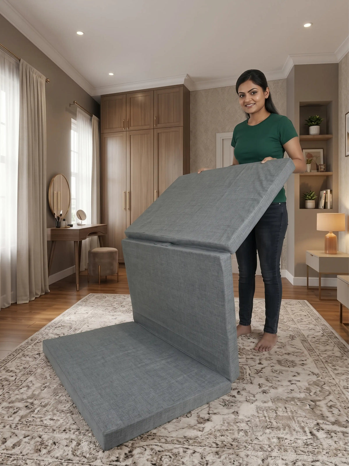 AtoZ Home Decor Portable Folding Floor Mattress & Guest Bed | Cotton Rich Cover