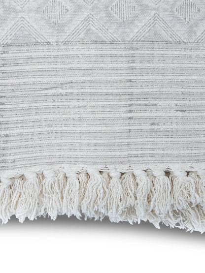 Atoz Home Decor Traditional Sanganeri Block Printed Cotton-Jute Throw with Fringe (130 x 170 cm)