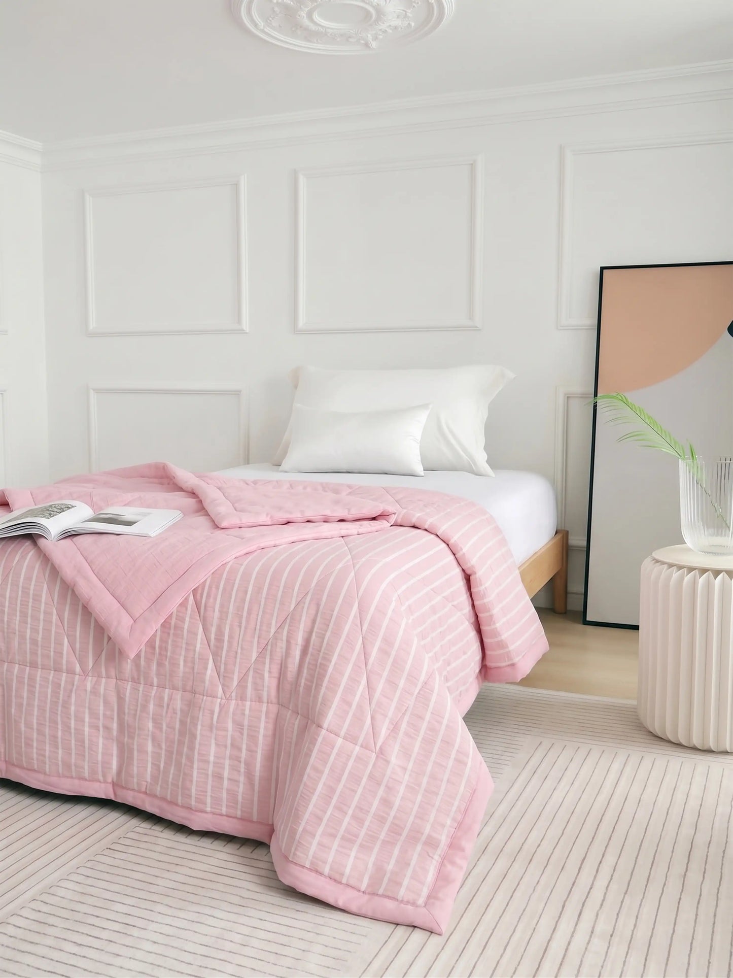 AC Comforter Striped Single with Fiber Filling (150x230 cm) Multiple Colors Available
