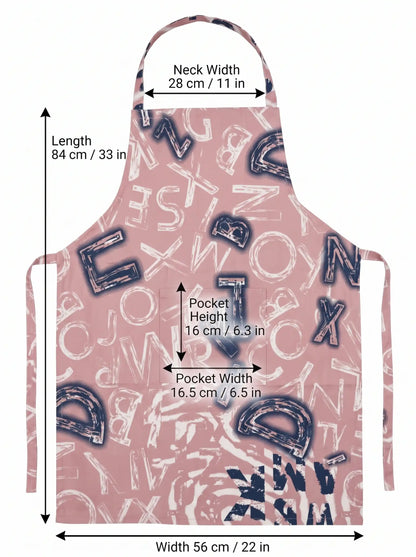 AtoZ Printed Kitchen Cooking Apron with Pocket & Waterproof Backing