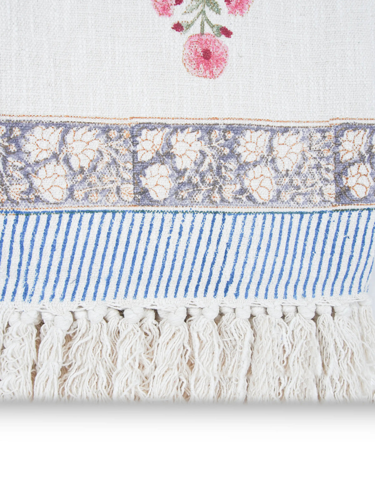Atoz Home Decor Traditional Sanganeri Block Printed Cotton-Jute Throw with Fringe (130 x 170 cm)