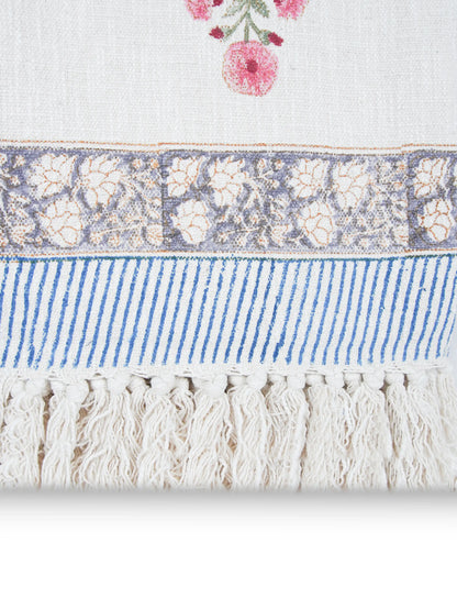 Atoz Home Decor Traditional Sanganeri Block Printed Cotton-Jute Throw with Fringe (130 x 170 cm)