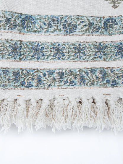 Atoz Home Decor Traditional Sanganeri Block Printed Cotton-Jute Throw with Fringe (130 x 170 cm)
