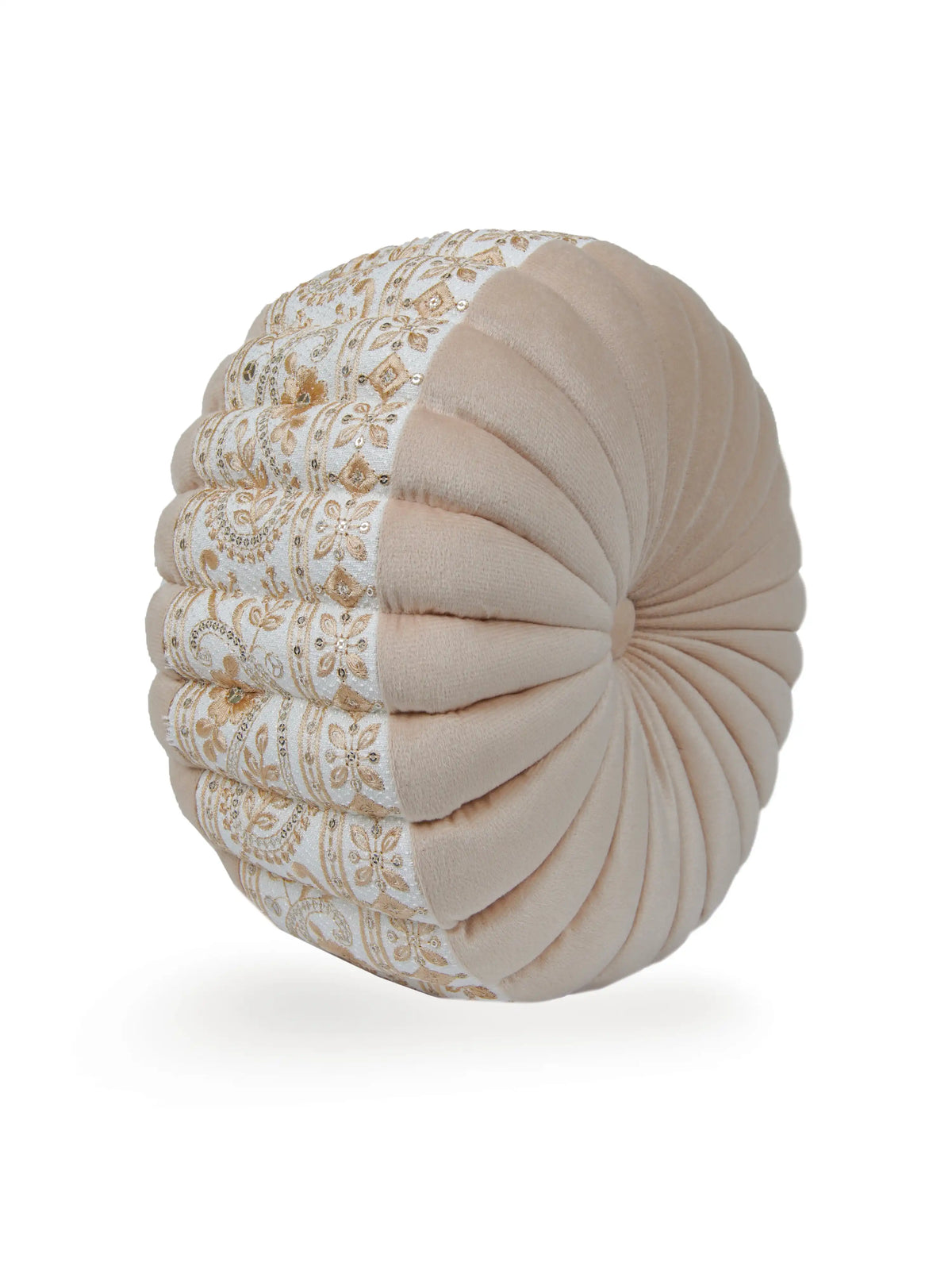 Bellagio Desenhista Dhol Round Velvet Tufted Cushions (12" x 12") – Pack of 2 Decorative Pintuck Throw Pillows