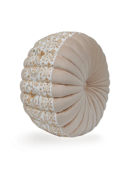 Bellagio Desenhista Dhol Round Velvet Tufted Cushions (12" x 12") – Pack of 2 Decorative Pintuck Throw Pillows