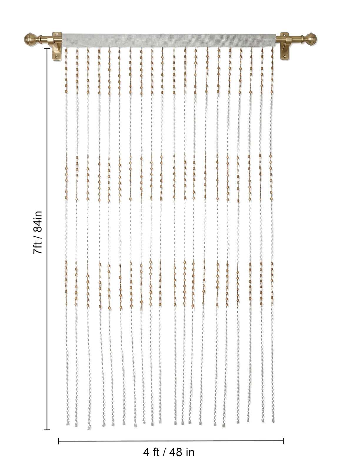 Atoz Home Decor Wooden-Style Tilak Bead String Door Curtain | White & Gold PVC | 4x7 ft