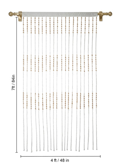 Atoz Home Decor Wooden-Style Tilak Bead String Door Curtain | White & Gold PVC | 4x7 ft