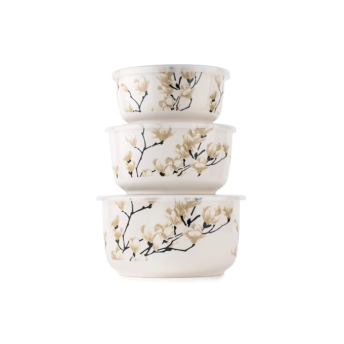 TAKISSO Porcelain Bowl Set of 3 with Airtight Lids (1000ml, 600ml, 325ml) – Microwave & Dishwasher Safe Food Storage Containers