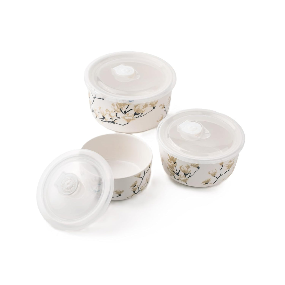 TAKISSO Porcelain Bowl Set of 3 with Airtight Lids (1000ml, 600ml, 325ml) – Microwave & Dishwasher Safe Food Storage Containers