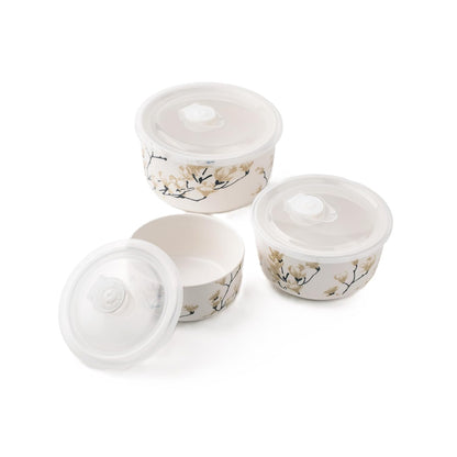 TAKISSO Porcelain Bowl Set of 3 with Airtight Lids (1000ml, 600ml, 325ml) – Microwave & Dishwasher Safe Food Storage Containers