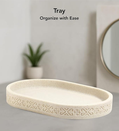 Obsessions 3-Piece Polyresin Bath Set | Dispenser, Tumbler, Tray