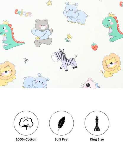 Safari Jungle Friends Kids 100% Cotton Bedsheet Set