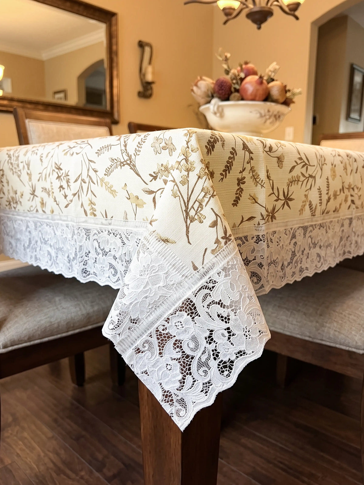 Freelance Tuscany Plastic Center Table Cover | Cream/Brown Floral 60x36"