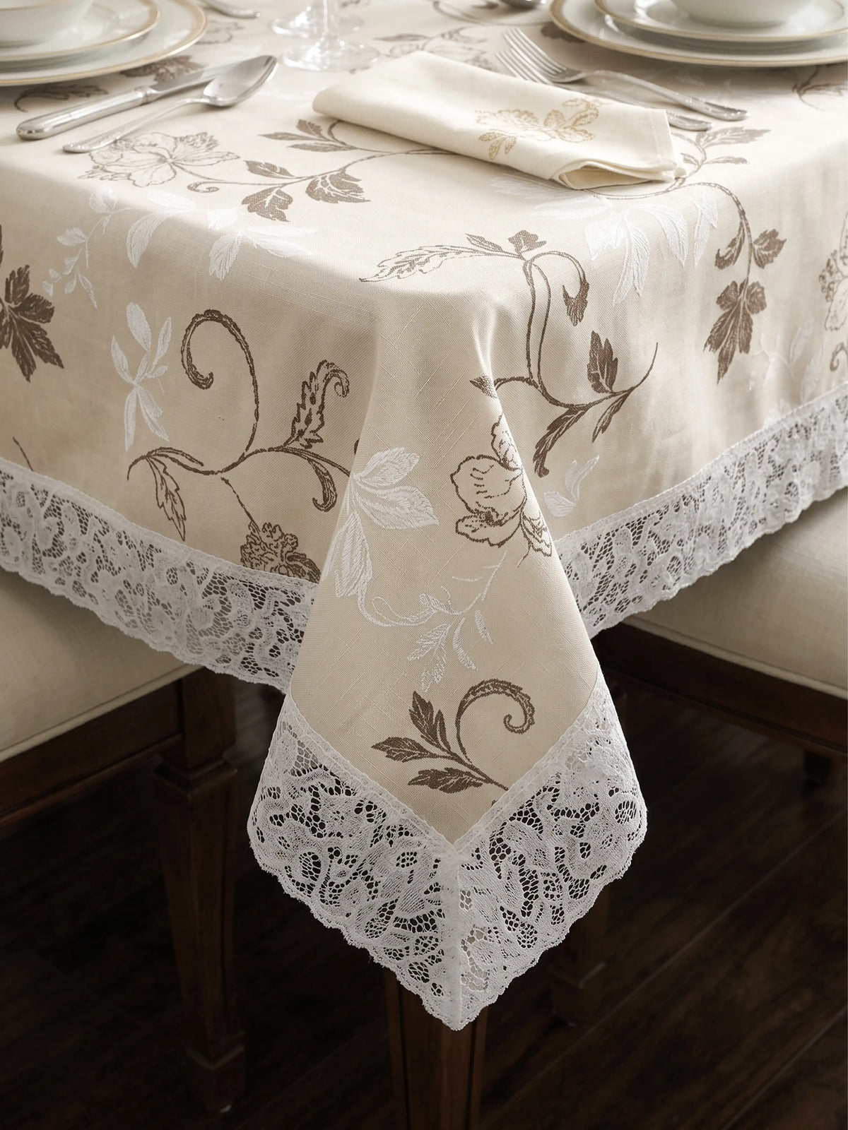 Freelance Tuscany Plastic Center Table Cover | Beige/Brown Floral 60x36 inches.