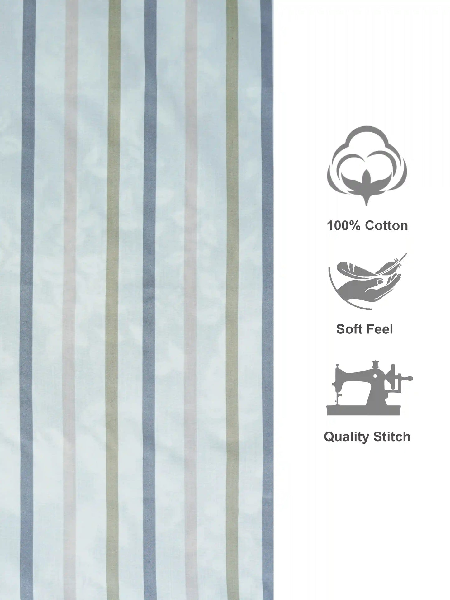 Serene Stripe & Feather Motif 100% Cotton Double Bed Sheet Set